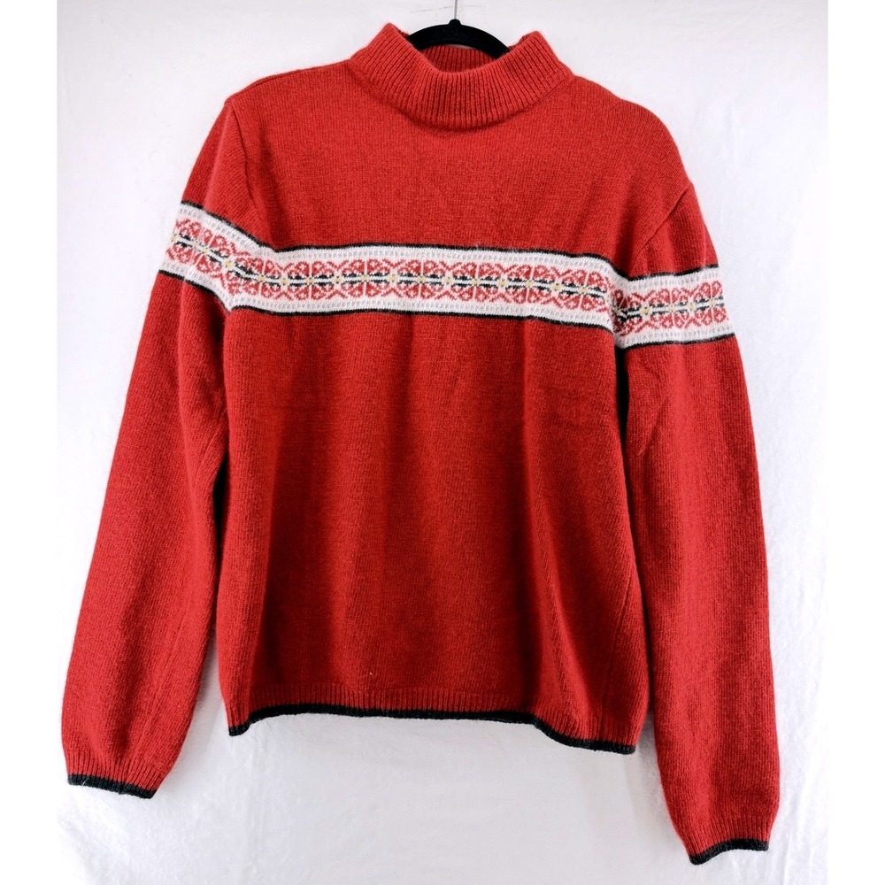 Vintage Gap Red Fair Isle Wool Angora Blend Mock‎ Neck Sweater Womens XL Nordic